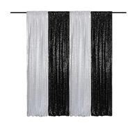 TCBESTO Sequin Backdrop Curtains 2FTx8FT Silver x2+Black x2 4 Panels