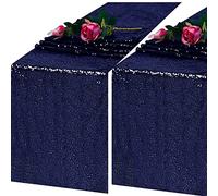 TCBESTO Sequin Table Runners Set of 2, 12" x 108" Long, Navy Blue, Wedding and Party Decor