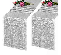 TCBESTO Silver Sequin Table Runner 2 Pack 12"x 108" Glitter Metallic Sparkly Table Runner Banquet Decoration for Baby Shower Wedding Birthday Event Party Supplies
