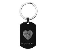 TCC Sourcing Personalised Engraved Custom Heart Fingerprint Always in My Heart Text Black Dog Tag Pendant Key Chain Key Ring Jewelry Father's Day Birthday Gift F/Dad Mom Wife Husband Keepsake