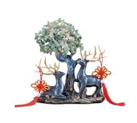 TCDHICY Crystal Money Tree Crystal Fortune Tree Decoration, with Deer Living Room Entryway Wine Cooler Ornament Feng shui Crystals Bonsai(Green)