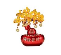TCDHICY Crystal Money Tree Feng Shui Gemstone Money Tree Ornaments, Fortune Gourd Gold Ingot Citrine Crafts Feng shui Crystals Bonsai(Red)