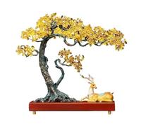 TCDHICY Crystal Money Tree Fortune Copper Deer Ornament Crystal Tree, Living Room Desk Attracting Wealth Decoration Feng shui Crystals Bonsai