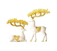TCDHICY Crystal Money Tree Twin Deer Money Crystal Tree Decoration, Home Feng Shui Desktop Ornament Feng shui Crystals Bonsai(White)