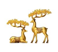 TCDHICY Crystal Money Tree Twin Deer Money Crystal Tree Decoration, Home Feng Shui Desktop Ornament Feng shui Crystals Bonsai(Gold)