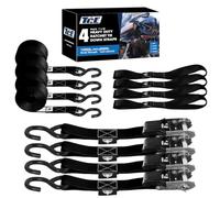 TCE Ratchet Tie Down Straps Set with Coated S Hook 680KG Break Strength | 4 Pack Black Ratchet Straps Heavy Duty with 4x Soft Loops Padded Handles, 2.5 X 38cm Tie Straps Fits for Moving Appliances