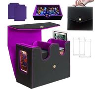 TCG Commander Deck Box, Trading Card Storage Box with Handle & Dice Tray Holds to 230+ Double Sleeved Cards, Durable Button Design Double Deck Box Suitable for Baseball/Sports Cards (Black&Purple)