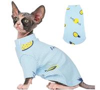 T'CHAQUE Sphynx Cat Clothes, Stretchy Hairless Cats Shirt, Soft Cat Pajamas, Pullover Kitten Sweater, Cute Kitten Clothes for Sphynx Cornish Rex, Devon Rex, Blue Stripes Pineapple Print, 2XL