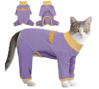 T'CHAQUE Sticky Hair Cat Clothes, Prevent Lost Hair Cat Pajamas, Kitten Surgery Recovery Suit Soft Onesie for Cats, Long Sleeve Anti-Shedding Shirt Outfit, Kitten Sweaters for Male & Female, Purple-L