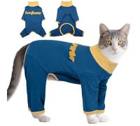 T'CHAQUE Sticky Hair Cat Clothes, Prevent Lost Hair Cat Pajamas, Kitten Surgery Recovery Suit Soft Onesie for Cats, Long Sleeve Anti-Shedding Shirt Outfit, Kitten Sweaters for Male & Female, Blue-L