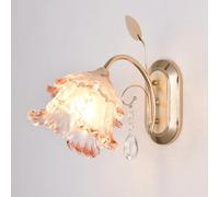 TCHAUSGZOZ Vintage Floral Gold Wall Sconce - Retro Flower Shape Glass Lamp with Crystal Pendant E14 Fixture for Bedroom, Dining Room, and Hallway