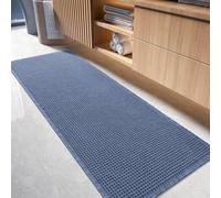 tchdio Waffle Bath Runner Rug, Super Absorbent Non Slip Bath Mats for Bathroom Machine Washable Long Rugs with Tassels, Bath Rugs for Bathroom Floor Beside Tub, 2' x 5'(24" x 60"), Blue