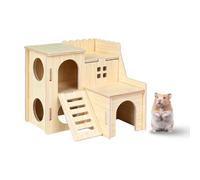 TCHOSUZ Tiny Hamster Maze, with Climbing Ladder - Double Wood House for Dwarf Gerbil Mice Mouse Rat Small Hamster - Decorative Hutch Hamster Hideout Cage Accessories (Only for Small Animals)