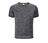 Tchumum Mens Mesh Shirt Glitter Black Sheer Top See Through Short Sleeve Silver Sparkly Party Clubwear Costume, Black Silver, S