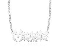 TCHYUN Old English Name Necklace Gothic Nameplate Pendant Jewerly Figaro Link Chain Gift for Her Him, Stainless Steel, No Gemstone