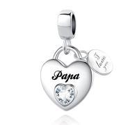 TCHYUN Papa Dangle Charm Heart Birthstone Bead for Pandora Bracelet Women Gift, Copper, Rhinestone
