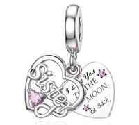 TCHYUN Sister l Love You to the Moon &Back Charm Double Heart Bead Compatible with Pandora Bracelet Necklace Women