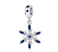 TCHYUN Sparkling Snowflake Dangle Charm Winter Birthstone Bead Compatible with Pandora Bracelet Christmas Gift Women Deep Bule