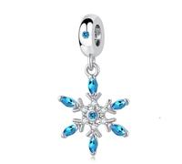 TCHYUN Sparkling Snowflake Dangle Charm Winter Birthstone Bead Compatible with Pandora Bracelet Christmas Gift Women Light Bule