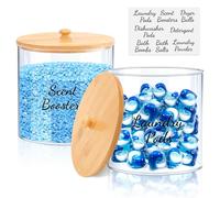 TCJJ 2pcs Laundry Storage Containers With Labels,High-Capacity Plastic Washing Powder Storage,Bathroom Laundry Pod Storage Container With Bamboo Lid,For Washing Pods,Bath Bombs,Scent Booster