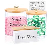 TCJJ 3 Pcs Laundry Room Organization Storage Container,Acrylic Dryer Sheet Holder & Plastic Laundry Pods Container for Laundry Detergent With Labels For Washing Pods,Scent Booster,Dryer Sheet