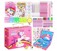 TCJJ 66 Pcs Unicorn Kids Colouring Sets for Girls, Art Supplies Drawing Sets with Unicorn Storage Box,Arts and Crafts for Kids Age 6-12,Unicorns Gifts for Girls,Birthday,Christmas Gifts
