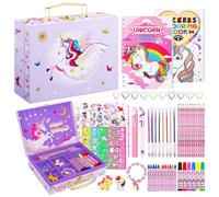 TCJJ 66 Pcs Unicorn Kids Colouring Sets for Girls, Art Supplies Drawing Sets with Unicorn Storage Box,Arts And Crafts for Kids Age 6-12,Unicorn Gifts for Girls,Birthday,Christmas Gifts, Purple
