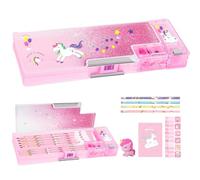 TCJJ 8pcs Unicorn Pencil Case for Kids,Multifunction Glitter Sequin Girls Pencil Case with Pencil&Eraser&Notepad&Name Sticker,Unicorn Stationery Set for Kids Back to School Gifts,Christmas Gifts