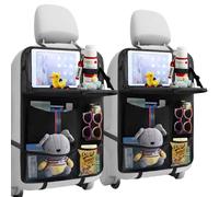 TCJJ Car Seat Organiser, Car Organiser Back Seat for kids, Car Backseat Seat Kick Protector with Tray and Touch Screen Tablet Storage Pockets Black/2 Pack