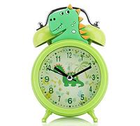 TCJJ Dinosaur Alarm Clock Boys,Non Ticking Cute Green Alarm Clock Kids Boys,Classic Loud Double Bell Clock With,Backlit,Suitable for School Gifts