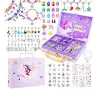 TCJJ DIY Charm Bracelet Making Kit with Unicorn Storage Box, Jewellery Making Kit Include Beads, Necklace, Ring, Christmas Birthday Unicorn Gifts for Girls 4-12