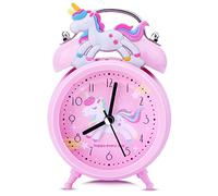 TCJJ Unicorn Clock for Girls,Non-Ticking Girls Pink Alarm Clock,Silent Bedside Alarm Clock With Night Light,Classic Loud Twin Bell Clock,Suitable for School Gifts