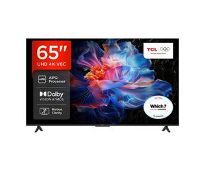 TCL 65V6C 65” Direct LED TV, 4K HDR TV, Smart TV Powered by Google TV (Dolby Vision & Atmos, Motion clarity, compatible with Google Assistant & Alexa)