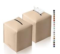 Tclouda Creative Decorative PU Leather Tissue Box Holder,Modern Simple Solid Color Cover Square Tissue Bag, Ideal for Bathrooms,Office,Car,Nightstand,Outdoor Tent,Dining Table,5"X5"X5",Double Beige