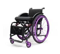 TcmPiyascere Sports Wheelchair - Ultra Lightweight Foldable Wheelchair for Adults, Self Propelled, Solid Front Tyres & Inflatable Rear Tyres with Push-to-Lock, Aluminium Pedals(Purple,38cm)