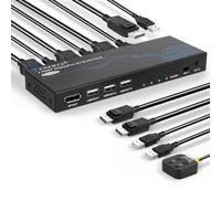 TCNEWCL DisplayPort KVM Switch 4K@60Hz, 4 Port DP KVM Switch for 4 Computer Share 1 4K Monitor Keyboard Mouse Printer, Included 4 DP and 4 USB Cables