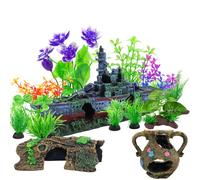 TCNHES 14 PCS Aquarium Decorations Kit, Fish Tank Decorations, Set Sunken Ship Decoration, Resin Material Aquarium Plants Accessories for Natural Look, Set Goldfish Betta Fish Bowl Ornaments (14PCS)