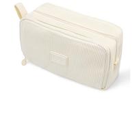 TCNHES Corduroy Fabric Pencil Case with 3 Compartments School Pencil Case Large Capacity Pencil Case for Boys Girls Teenagers for School & Office, beige, Retro