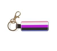 Tcoay 1 pcs Rectangular Leather Keychain,Key Chain Ring Holder,Mini Pendant Crafts,Diagonally Genderfluid Pride Flag