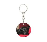 Tcoay 1 pcs Round Metal Keychain,Key Chain Ring Holder,Mini Pendant Crafts,Mini Pendant Crafts,Black Labrador Retriever Pets Bokeh Black Dogs