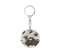 Tcoay 1 pcs Round Metal Keychain,Key Chain Ring Holder,Mini Pendant Crafts,Mini Pendant Crafts,Cartoon Black White Sheep Printed