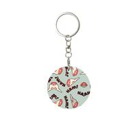 Tcoay 1 pcs Round Metal Keychain,Key Chain Ring Holder,Mini Pendant Crafts,Mini Pendant Crafts,Ham-Meat
