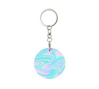 Tcoay 1 pcs Round Metal Keychain,Key Chain Ring Holder,Mini Pendant Crafts,Mini Pendant Crafts,Holographic Abstract Background In Pastel Neon