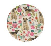 Tcoay 8 in Round Mouse Pad, Non-Slip Rubber Base Mouse Pad,Waterproof Mouse Mat,Border Terrier Florals Dog Breed Cream