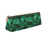 Tcoay Abstract Nature Emerald Green Shams, Pencil Case Portable Triangle Pencil Pouch with Zipper PVC Leather Cosmetic Bag for Teens Adults