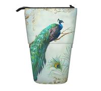 Tcoay Aqua Blue Elegant Peacock N Feathers Tree Branch,Standing Pencil Holder Stationery Bag Pencil Pouch Organizer Telescopic Pencil Case