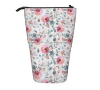 Tcoay Australian Flora Watercolor Eucalyptus and Blush Flowers,Standing Pencil Holder Stationery Bag Pencil Pouch Organizer Telescopic Pencil Case