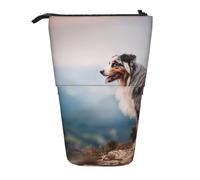 Tcoay Australian Shepherd Mountains Aussie Pets Dogs,Standing Pencil Holder Stationery Bag Pencil Pouch Organizer Telescopic Pencil Case