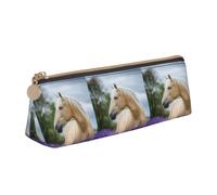 Tcoay Beautiful Palomino Horse Lavender, Pencil Case Portable Triangle Pencil Pouch with Zipper PVC Leather Cosmetic Bag for Teens Adults