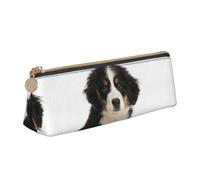 Tcoay Bernese Mountain Dog, Pencil Case Portable Triangle Pencil Pouch with Zipper PVC Leather Cosmetic Bag for Teens Adults